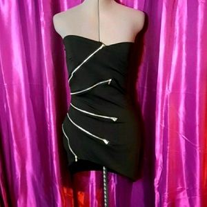 Strapless Goth Zippered Mini Dress!